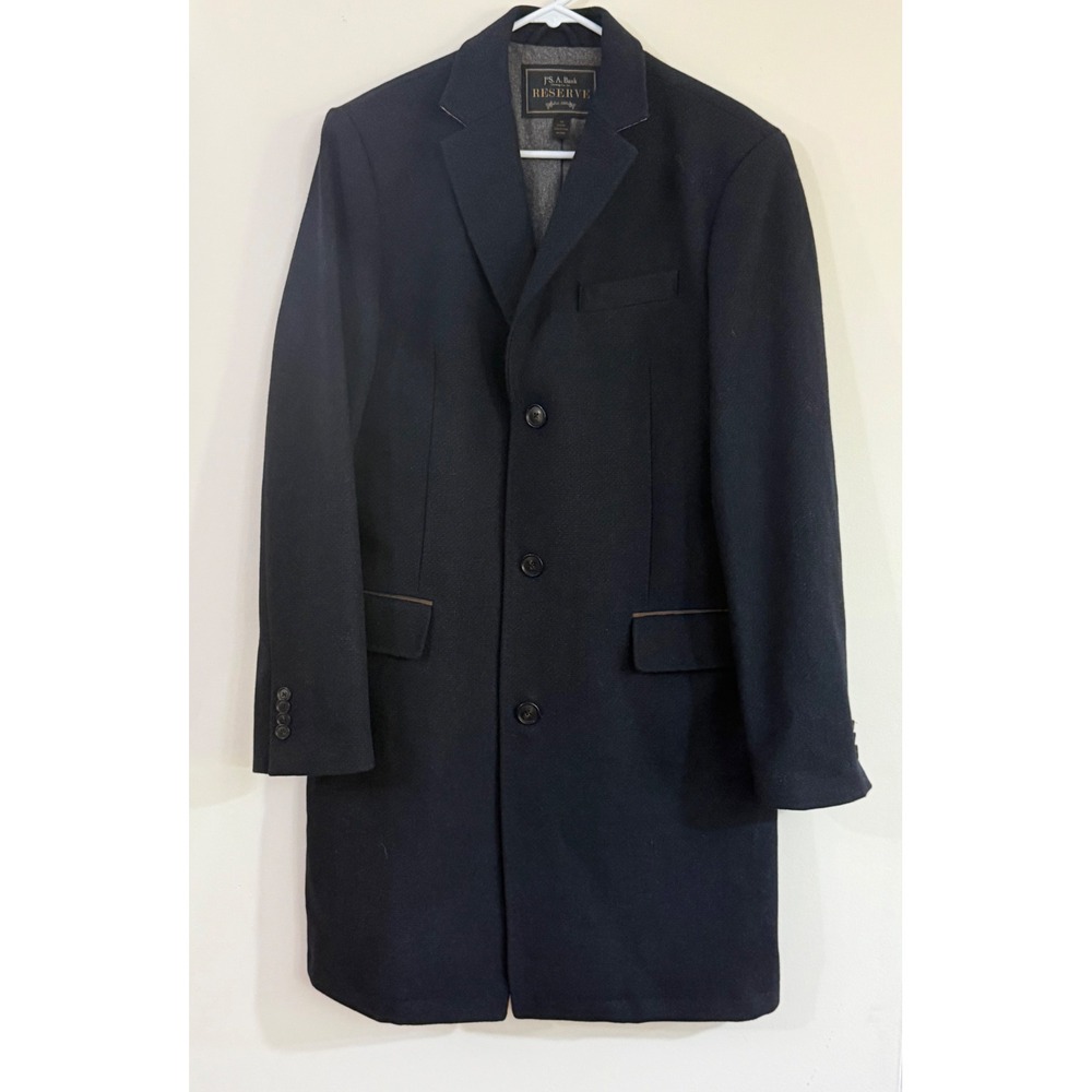 Jos. A. Bank Reserve Mens Navy Blue Wool Blend Overcoat Topcoat 40 Long